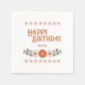 Groovy Daisy Hippie Flora Leaf Gelukkige Verjaarda Servet (Voorkant)