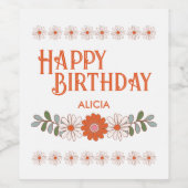 Groovy Daisy Hippie Flora Leaf Gelukkige Verjaarda Wijn Etiket (Enkel label)