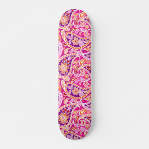 Groovy Daisy Paisley BoHo Watercolor Fuchsia Persoonlijk Skateboard