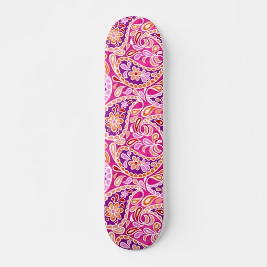 Groovy Daisy Paisley BoHo Watercolor Fuchsia Persoonlijk Skateboard (Voorkant)