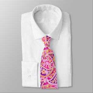 Groovy Daisy Paisley BoHo Watercolor - Fuchsia Stropdas
