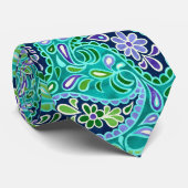 Groovy Daisy Paisley BoHo Watercolor - Turquoise Stropdas (Opgerold)