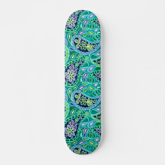 Groovy Daisy Paisley BoHo Waterverf Teal Persoonlijk Skateboard (Voorkant)