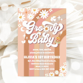 Groovy Daisy Rainbow Birthday Invitation Kaart