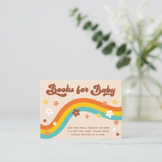 Groovy Daisy Rainbow Retro Boeken voor Baby shower Informatiekaartje (Staand voorkant)