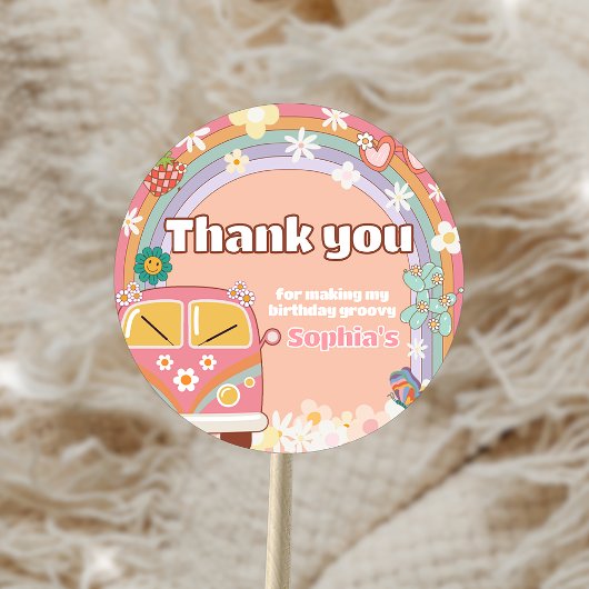 Groovy Daisy Rainbow verjaardagsfeestje Ronde Sticker