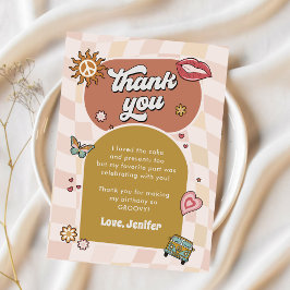 Groovy Daisy Retro 1e verjaardagsfeestje Bedankkaart