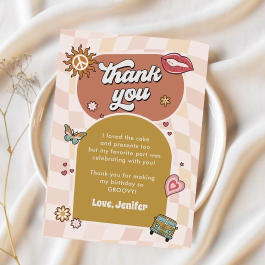 Groovy Daisy Retro 1e verjaardagsfeestje Bedankkaart