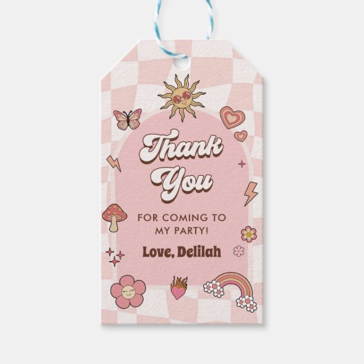 Groovy Daisy Retro 1e verjaardagsfeestje Cadeaulabel (Voorkant)