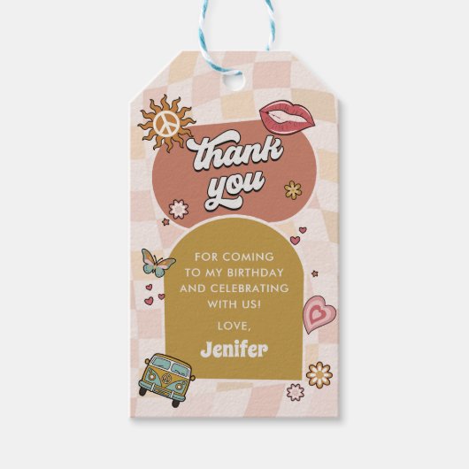 Groovy Daisy Retro 1e verjaardagsfeestje Cadeaulabel (Voorkant)