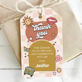 Groovy Daisy Retro 1e verjaardagsfeestje Cadeaulabel