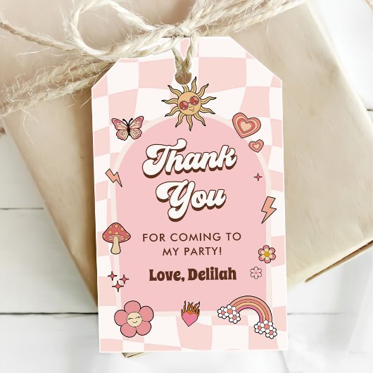 Groovy Daisy Retro 1e verjaardagsfeestje Cadeaulabel