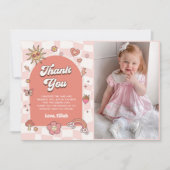 Groovy Daisy Retro 1e verjaardagsfeestje Foto Bedankkaart (Voorkant)