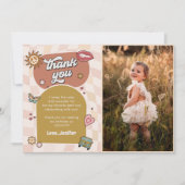 Groovy Daisy Retro 1e verjaardagsfeestje Foto Bedankkaart (Voorkant)