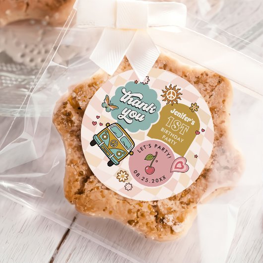 Groovy Daisy Retro 1e verjaardagsfeestje Ronde Sticker