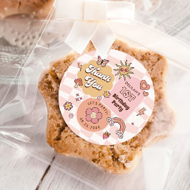 Groovy Daisy Retro 1e verjaardagsfeestje Ronde Sticker