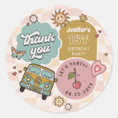 Groovy Daisy Retro 1e verjaardagsfeestje Ronde Sticker (Voorkant)