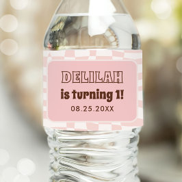 Groovy Daisy Retro 1e verjaardagsfeestje Waterfles Etiket