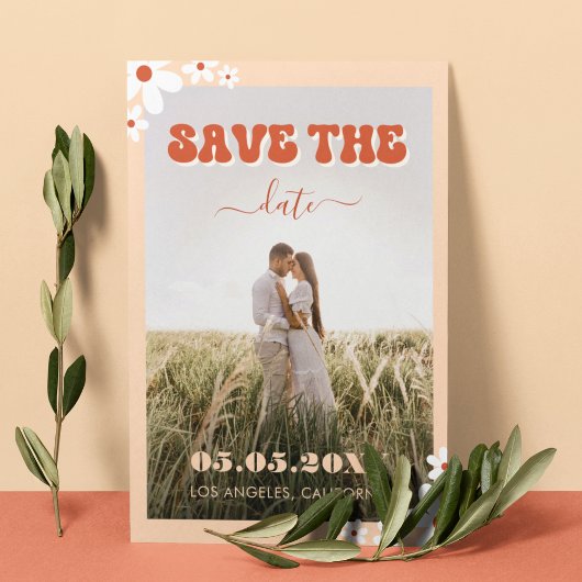 Groovy Daisy Retro Hippie 70s Zeventig huwelijk Save The Date