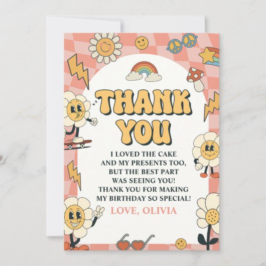 Groovy Daisy & Retro Van Roze Verjaardag Bedankkaart (Voorkant)