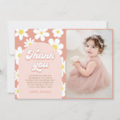 Groovy Daisy Retro Verjaardagsfeestje Foto Bedankkaart (Voorkant)