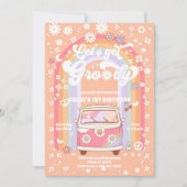 Groovy Daisy Retro Verjaardagsuitnodiging Kaart (Voorkant)