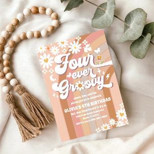 Groovy Daisy Retro Verjaardagsuitnodiging Kaart