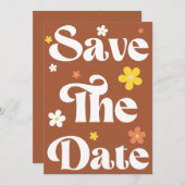 Groovy Daisy Terracotta Retro Typografie & Foto Save The Date (Voorkant / Achterkant)