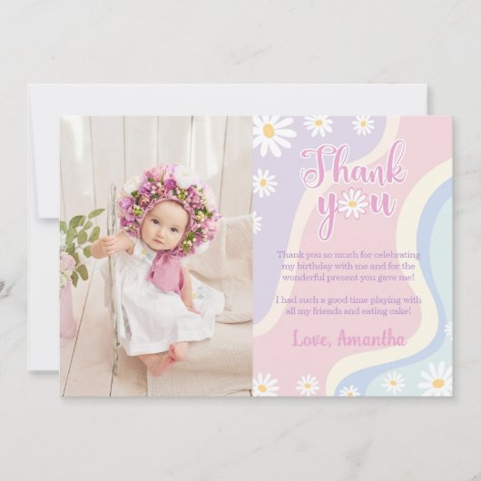 Groovy Daisy Verjaardagsfoto Dank je kaart (Voorkant)