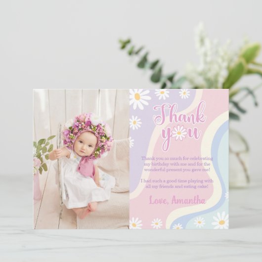 Groovy Daisy Verjaardagsfoto Dank je kaart (Staand voorkant)