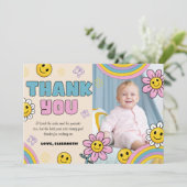 Groovy Daisy Verjaardagsfoto Retro Bedankkaart Kaart (Staand voorkant)