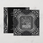Groovy Damask Twist Zwarte Witte Feest Uitnodiging (Voorkant / Achterkant)