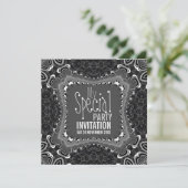 Groovy Damask Twist Zwarte Witte Feest Uitnodiging (Staand voorkant)