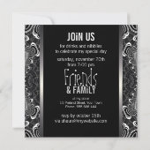 Groovy Damask Twist Zwarte Witte Feest Uitnodiging (Achterkant)