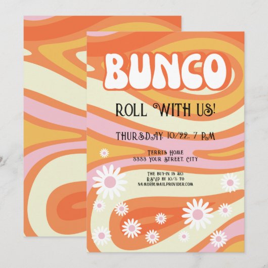 Groovy Dames Nacht Bunco Party Uitnodiging (Voorkant / Achterkant)
