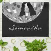 Groovy Dancer Silhouette over DiscoBall Theedoek (Gevouwen)