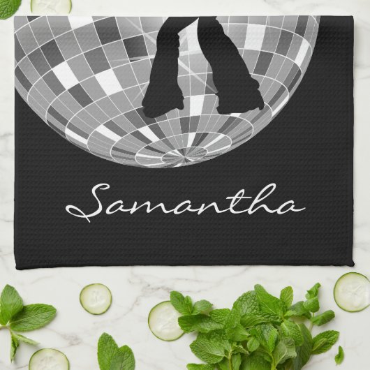 Groovy Dancer Silhouette over DiscoBall Theedoek (Gevouwen)