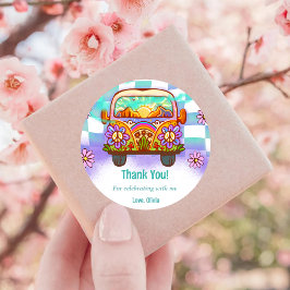 Groovy Dank je Boho Floral Rainbow Ronde Sticker