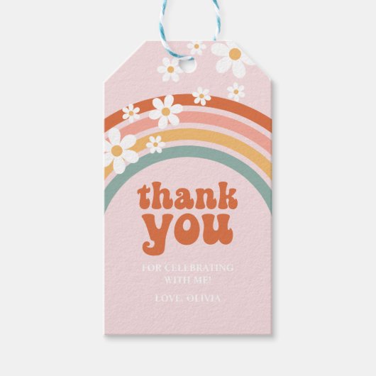 Groovy Dank je daisy boho bloemrijke regenboog Fav Cadeaulabel (Voorkant)