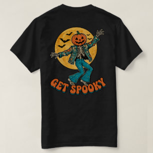Groovy Dansende Skelet Pompoen Retro Kunst Shirt