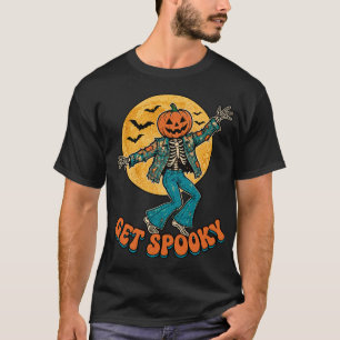 Groovy Dansende Skelet Pompoen Retro Kunst T-shirt