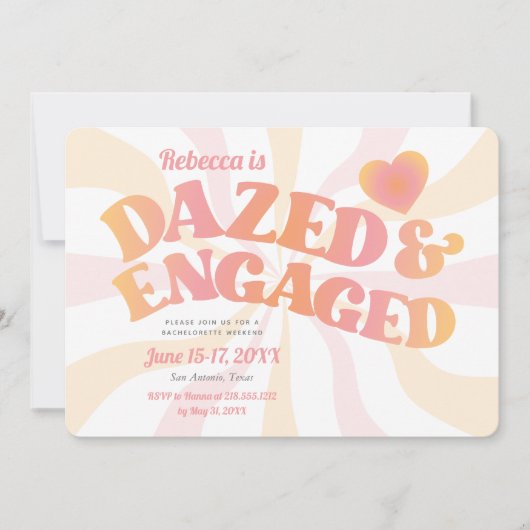 Groovy Dazed en Engaged Bachelorette Invitation Kaart (Voorkant)