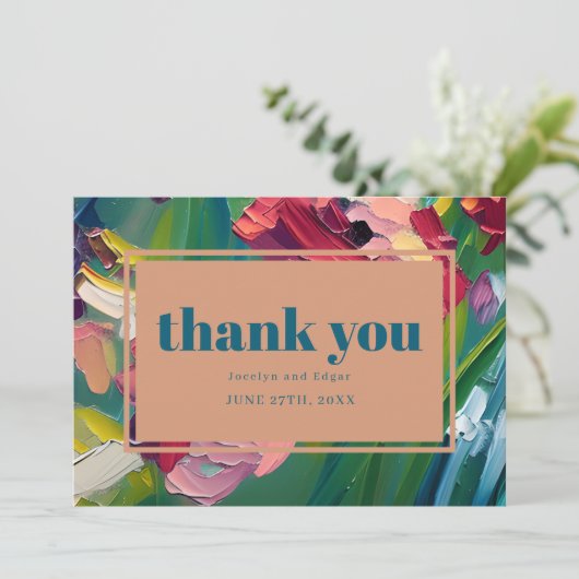 Groovy Deco schilderij bruiloft dank u Bedankkaart (Staand voorkant)