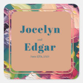 Groovy Deco Schilderij Bruiloft Vierkante Sticker (Voorkant)