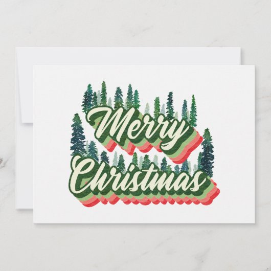 Groovy dennenbomen Landschap Retro Foto Kerstmis Feestdagenkaart (Voorkant)