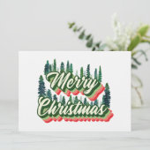 Groovy dennenbomen Landschap Retro Foto Kerstmis Feestdagenkaart (Staand voorkant)