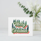 Groovy dennenbomen Landschap Retro Foto Kerstmis Feestdagenkaart (Staand voorkant)