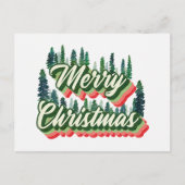 Groovy dennenbomen Landschap Retro Foto Kerstmis Feestdagenkaart (Voorkant)