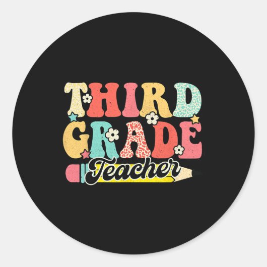 Groovy derde klas leraar eerste dag 3e klas ronde sticker (Voorkant)