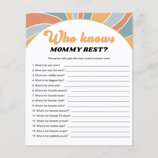 Groovy die mama het beste Baby shower spel kent (Voorkant)